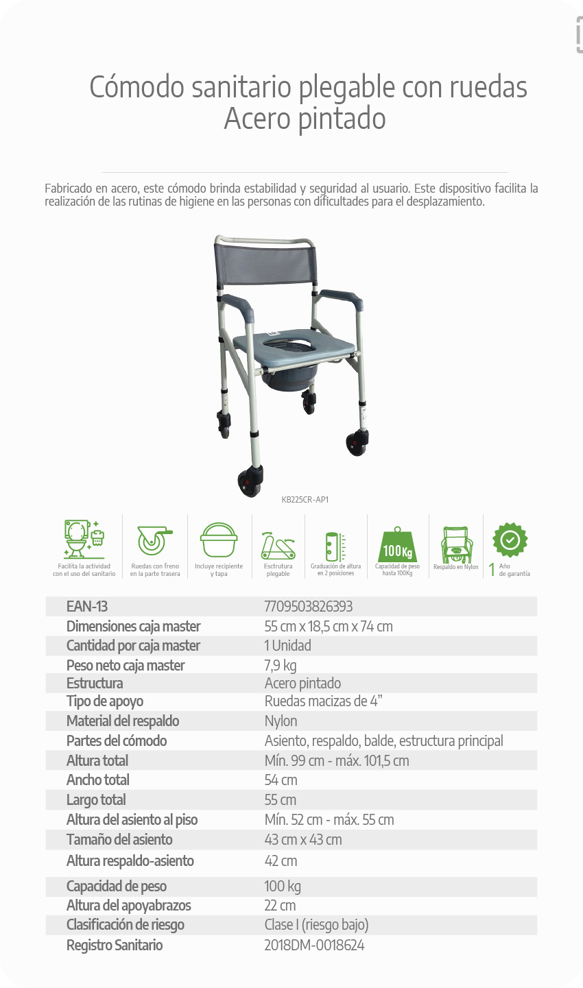 Descripción silla sanitaria konfort plus KB225CR-AP1