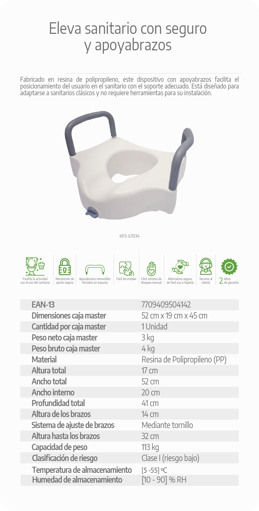 Descripción elevador de sanitario konfort plus KP3-67034